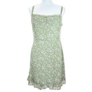 Lush Green Floral Mini Spaghetti Strap Sundress Lined Size L Casual Beach Summer